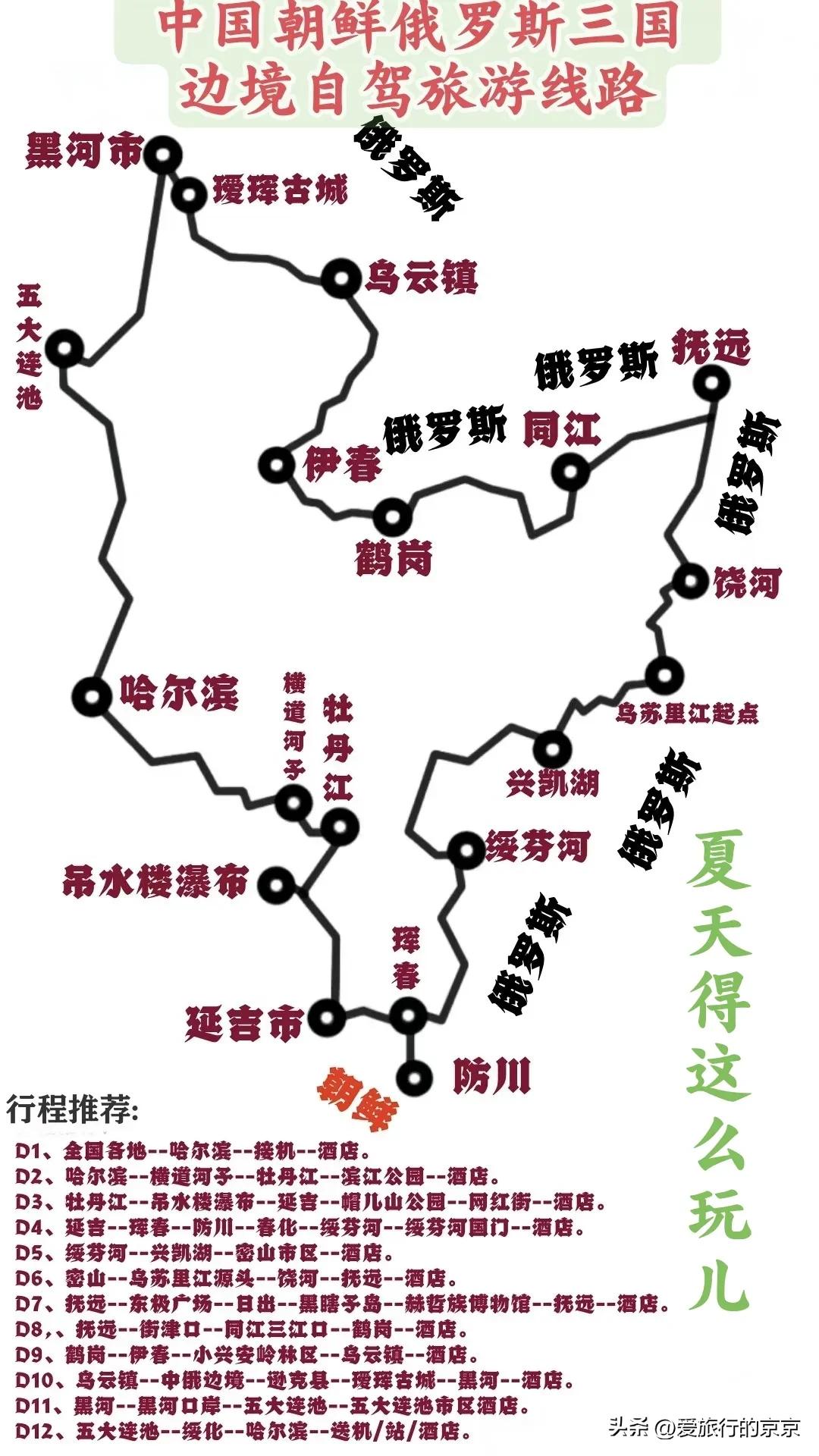 中俄朝三国边境自驾旅游线路
夏天东北自驾游是最好玩儿的
    去～”东方红”看