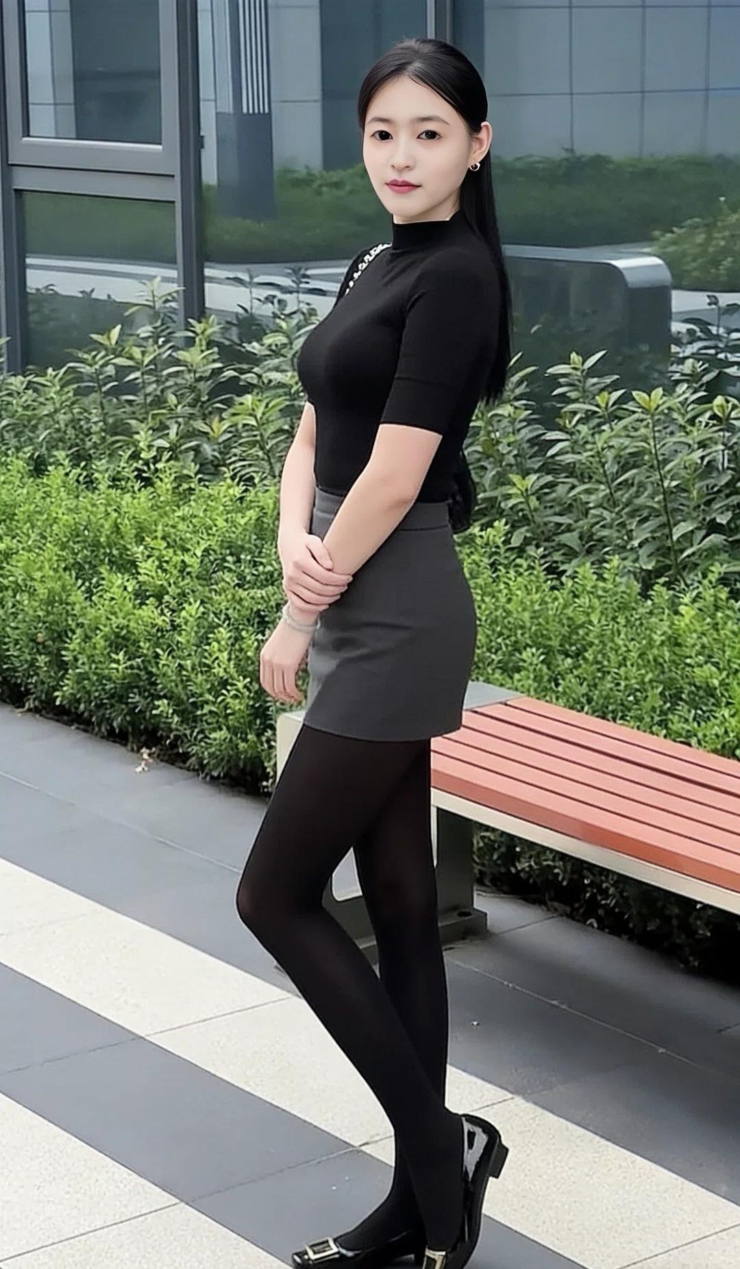 优雅职场风，黑色连衣裙搭配高跟鞋，自信满满！👠💄