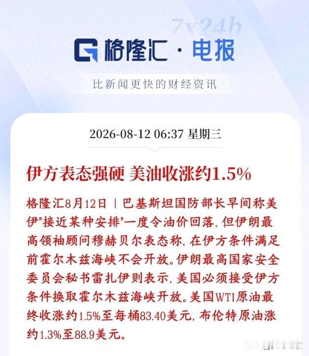 美伊冲突再次转折，国际油价大涨，资本市场又遭血洗
地缘消息反转：巴基斯坦传出缓和