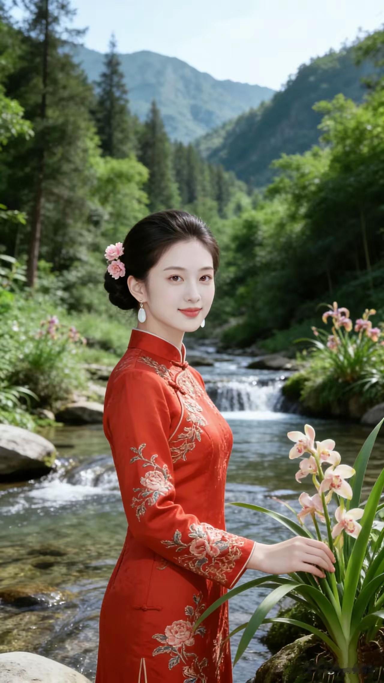 天净沙·涧谷幽兰
丛林啼鸟声悠，
涧溪兰草情柔。
闲步风光韵留。
逸心盈袖，
此