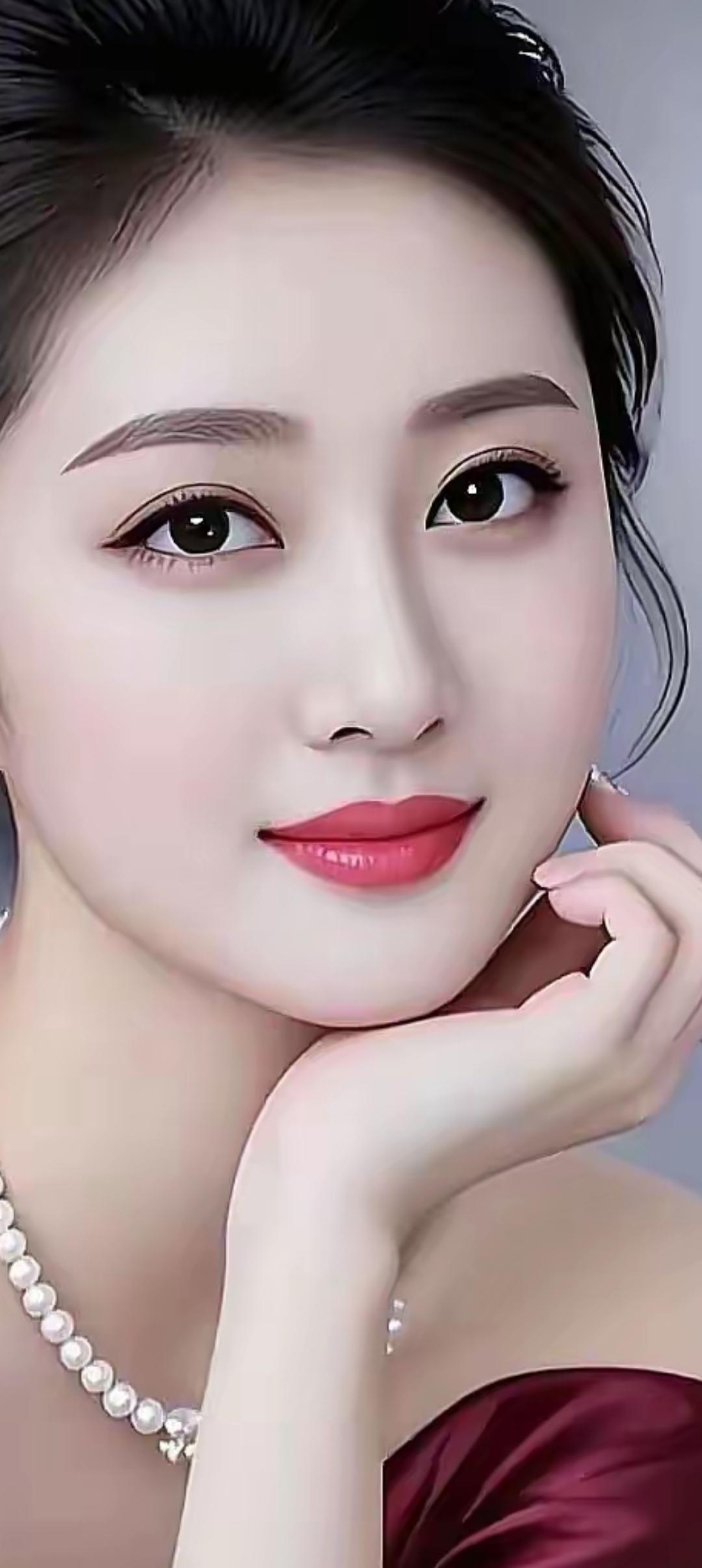 优雅红唇，珍珠项链，气质满分！