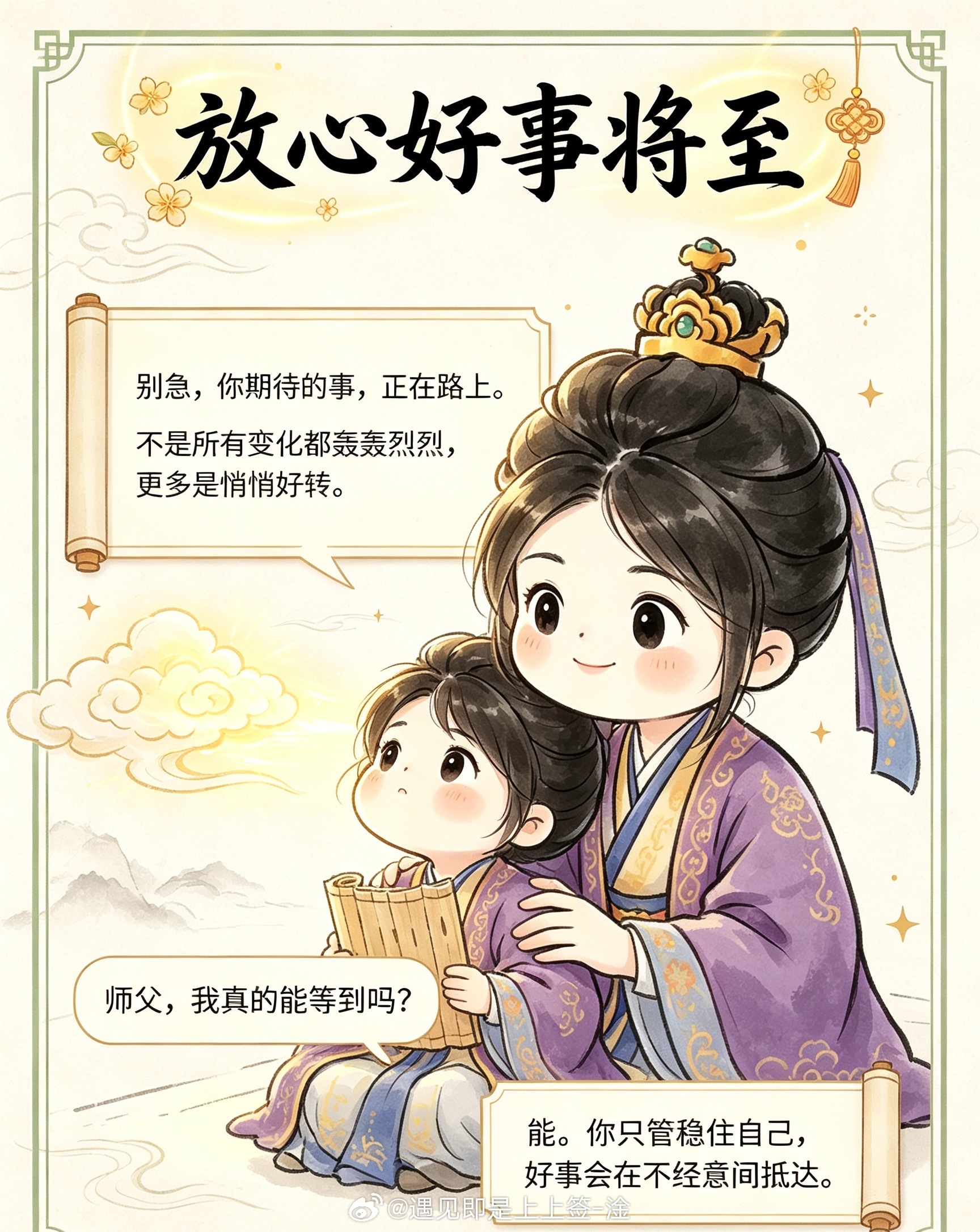 放心，好事将至。你期待的事，也许不会立刻到来，但正在悄悄靠近。别急，也别怀疑自己