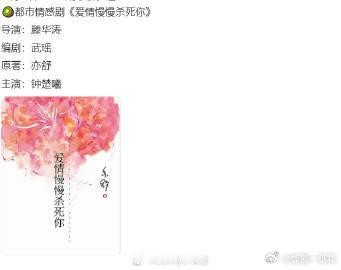 钟楚曦陈伟霆爱情慢慢杀死你亦舒女主小说《爱情慢慢杀死你》改编的都市情感剧主演钟楚