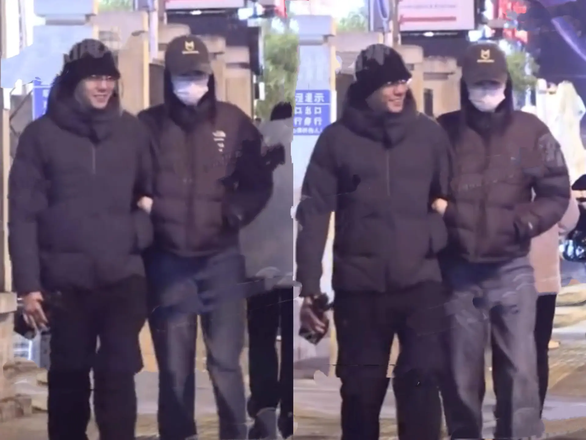 陈伟霆何穗挽手逛街，夫妻俩好甜蜜。陈伟霆跟老婆说话面露笑意，夫妻感情真好