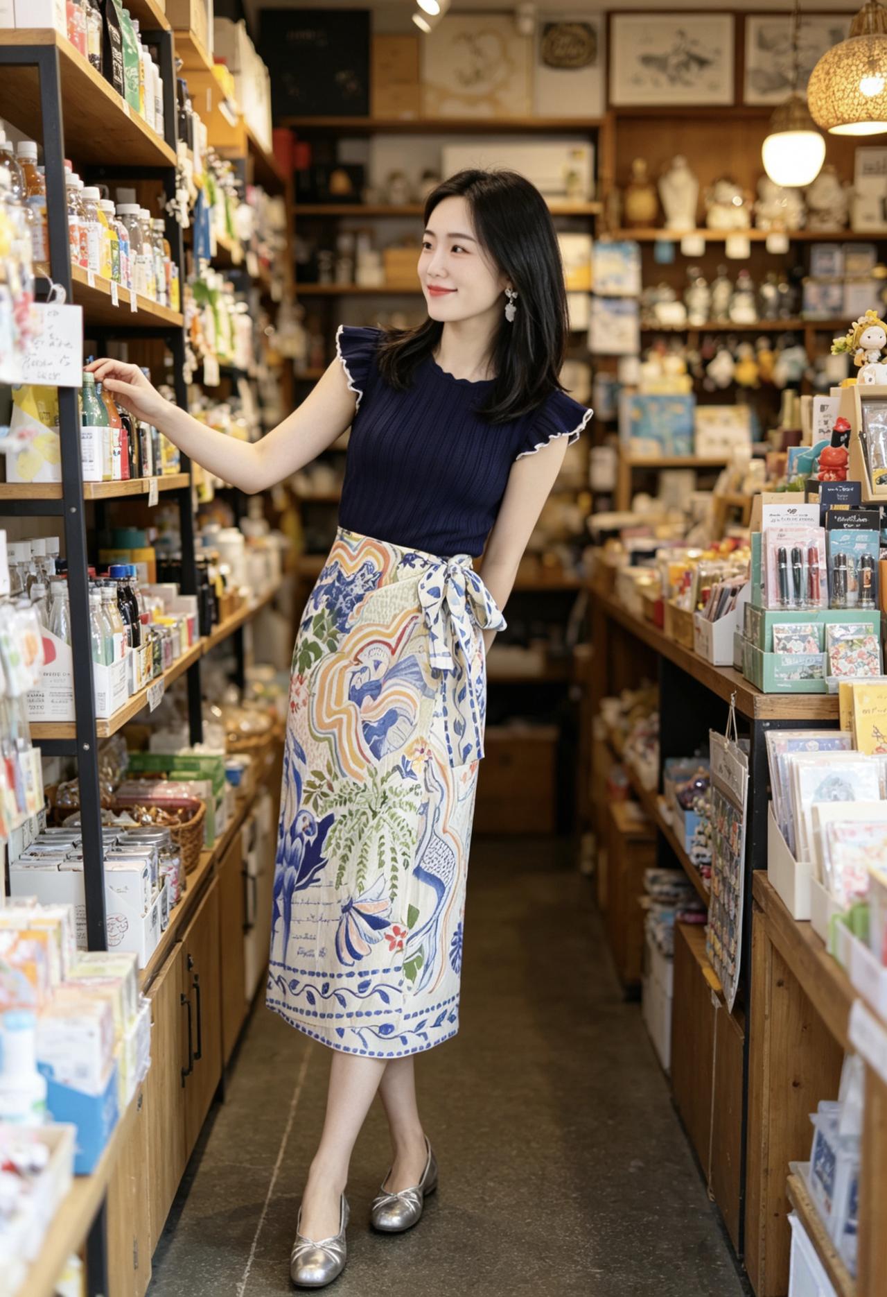 在城市的缝隙里，她找到了属于自己的慢节奏。
不赶时间，不迎合谁，一身温柔的蓝，把