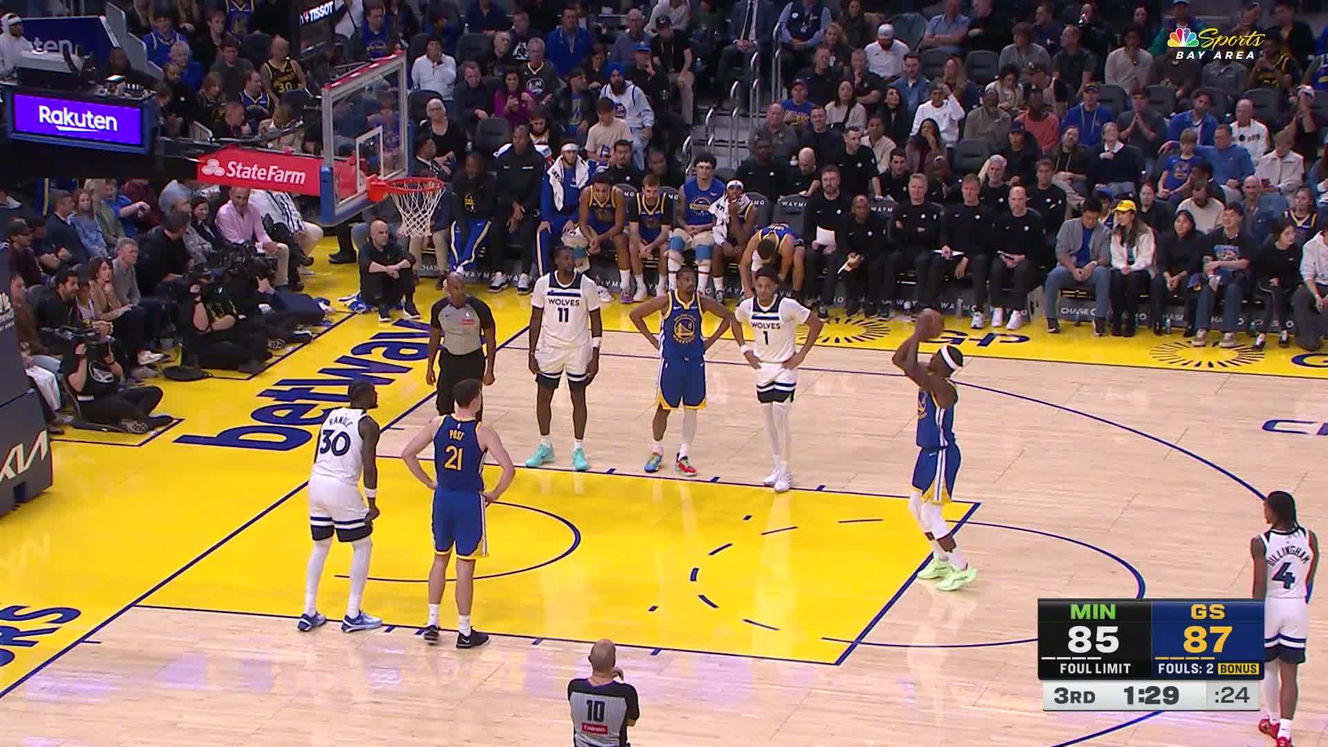 巴特勒罚篮+梅尔顿高难度得分！森林狼vs勇士