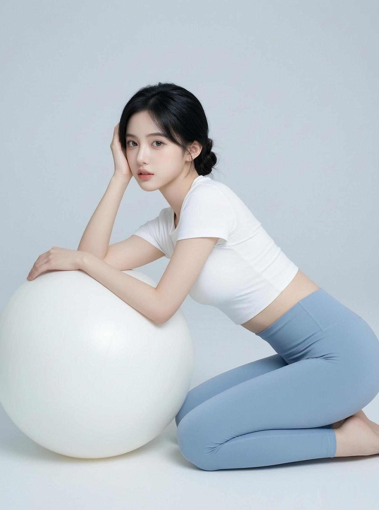 元气少女与瑜伽球的完美搭配，轻松自在，尽显青春活力！🧘‍♀️💪