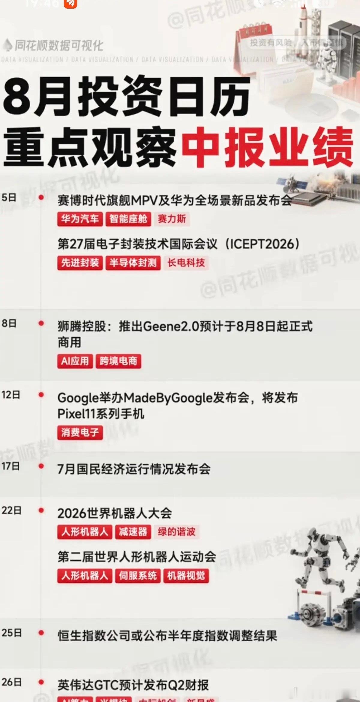 8月份投资日历：重点关注中报业绩！1.磷酸铁锂涨价2.电容涨价3.世界机器人大会