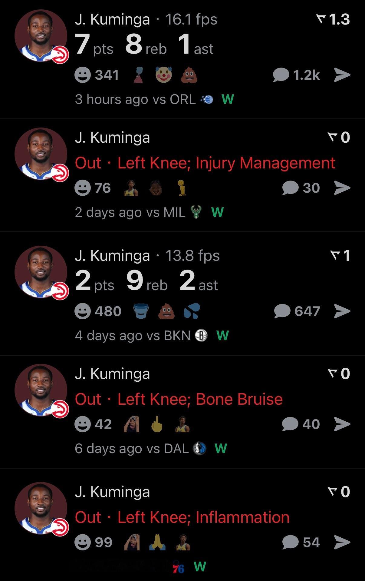 库明加近期打得也比较挣扎 