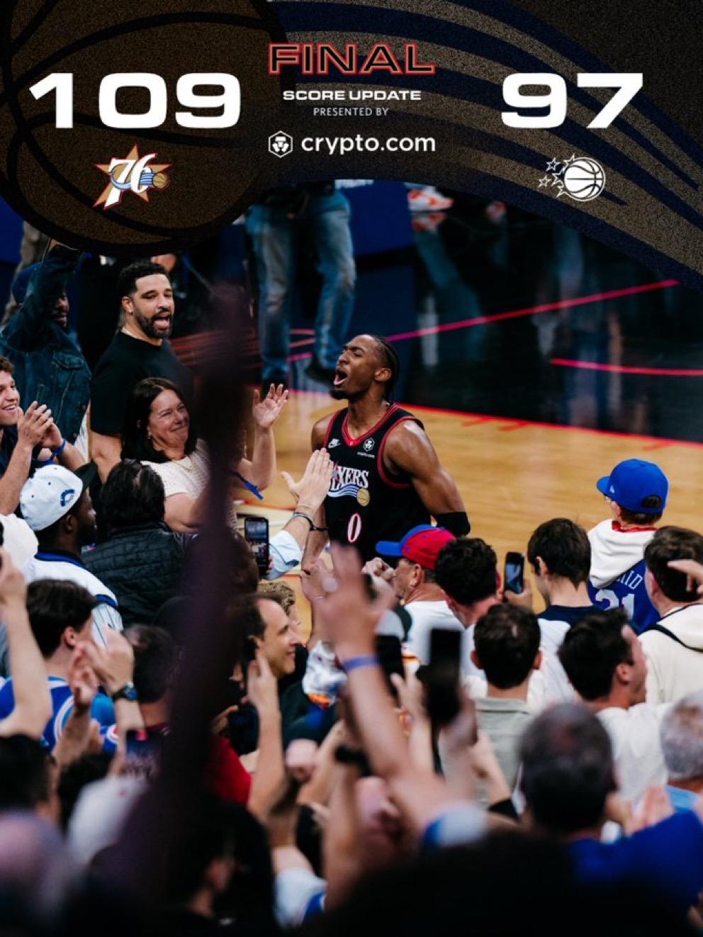 4月16日NBA附加赛战报（2场）：

（东8）魔术97-109  76人（东7