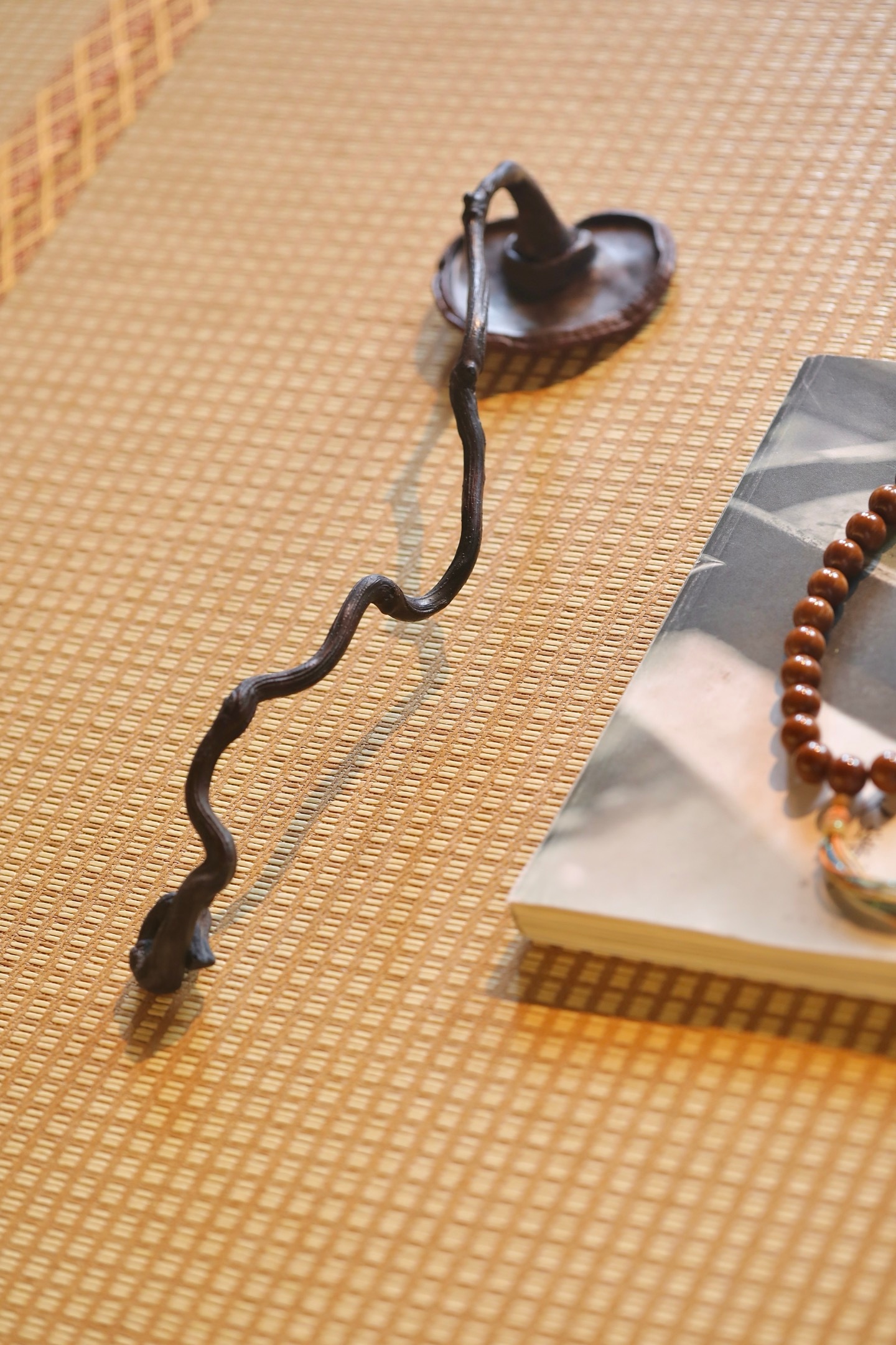 天然灵芝 | 如意以天然灵芝与奇木枝茎相合而成，取灵芝为首，虬枝为柄，通体不施矫