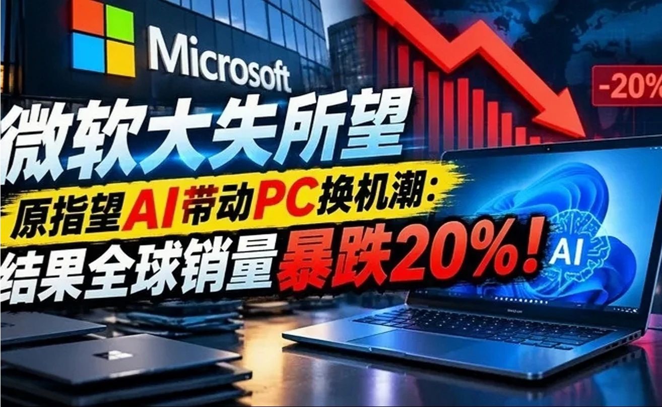 微软大失所望 原指望AI带动PC换机潮：结果全球销量暴跌20%！