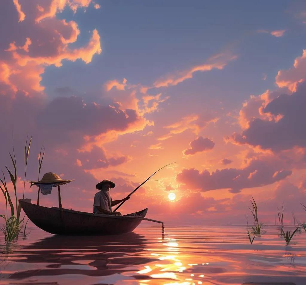 上联：？？？
下联：一叶孤舟钓夕阳。