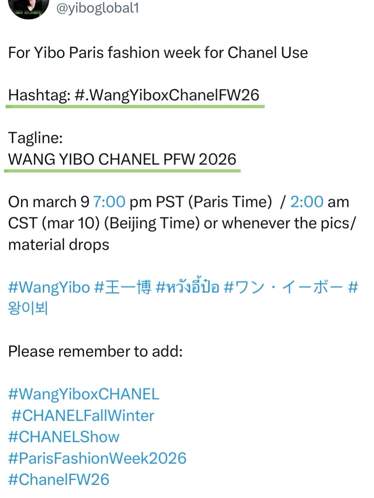 王一博  来做香奈儿大秀词云，增加关联，【外网】话题可看图‼️今明两天【国内】发