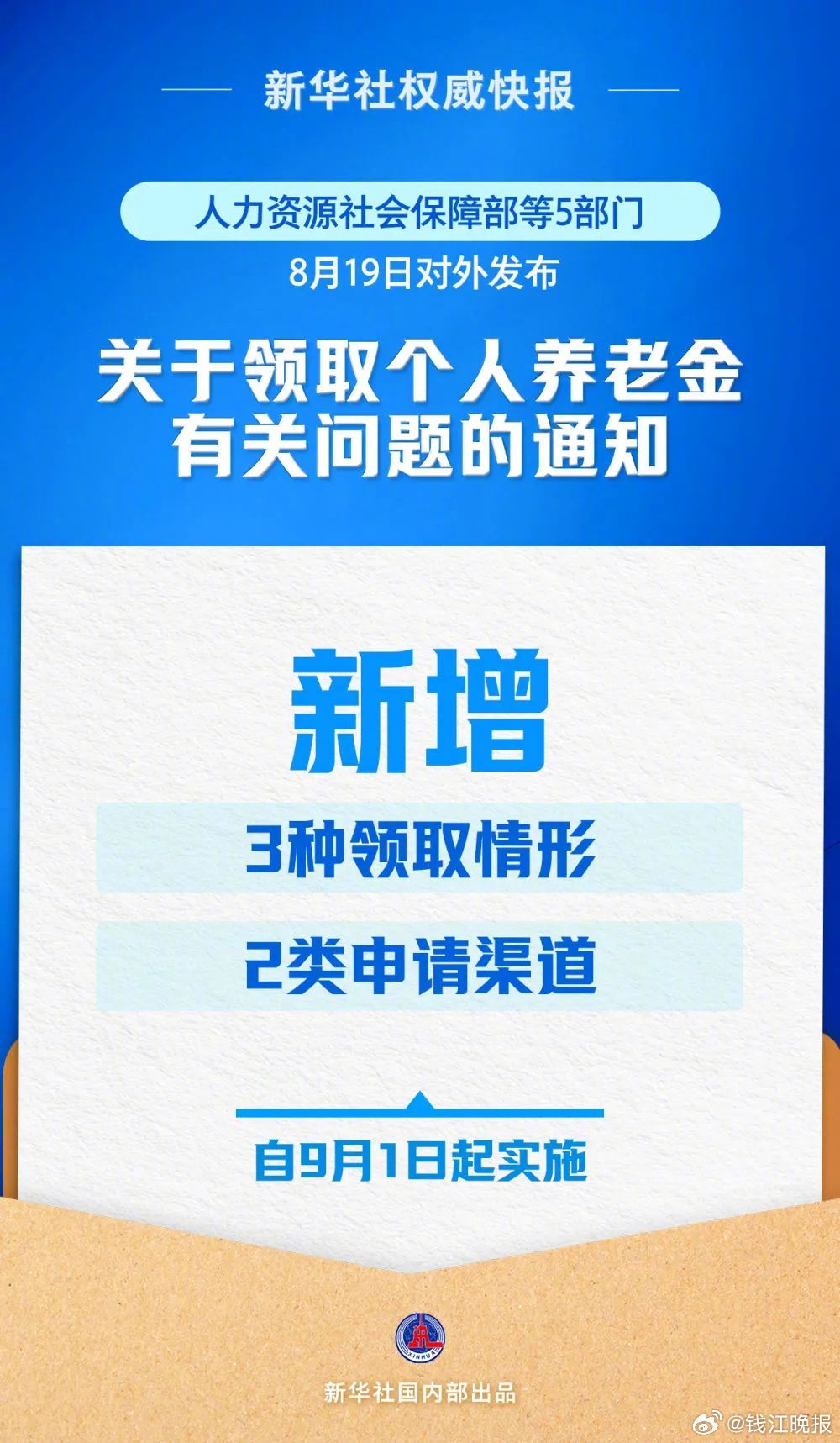 #9月1日起个人养老金新增3种领取情形#【新华社权威快报丨9月1日起实施！个人养