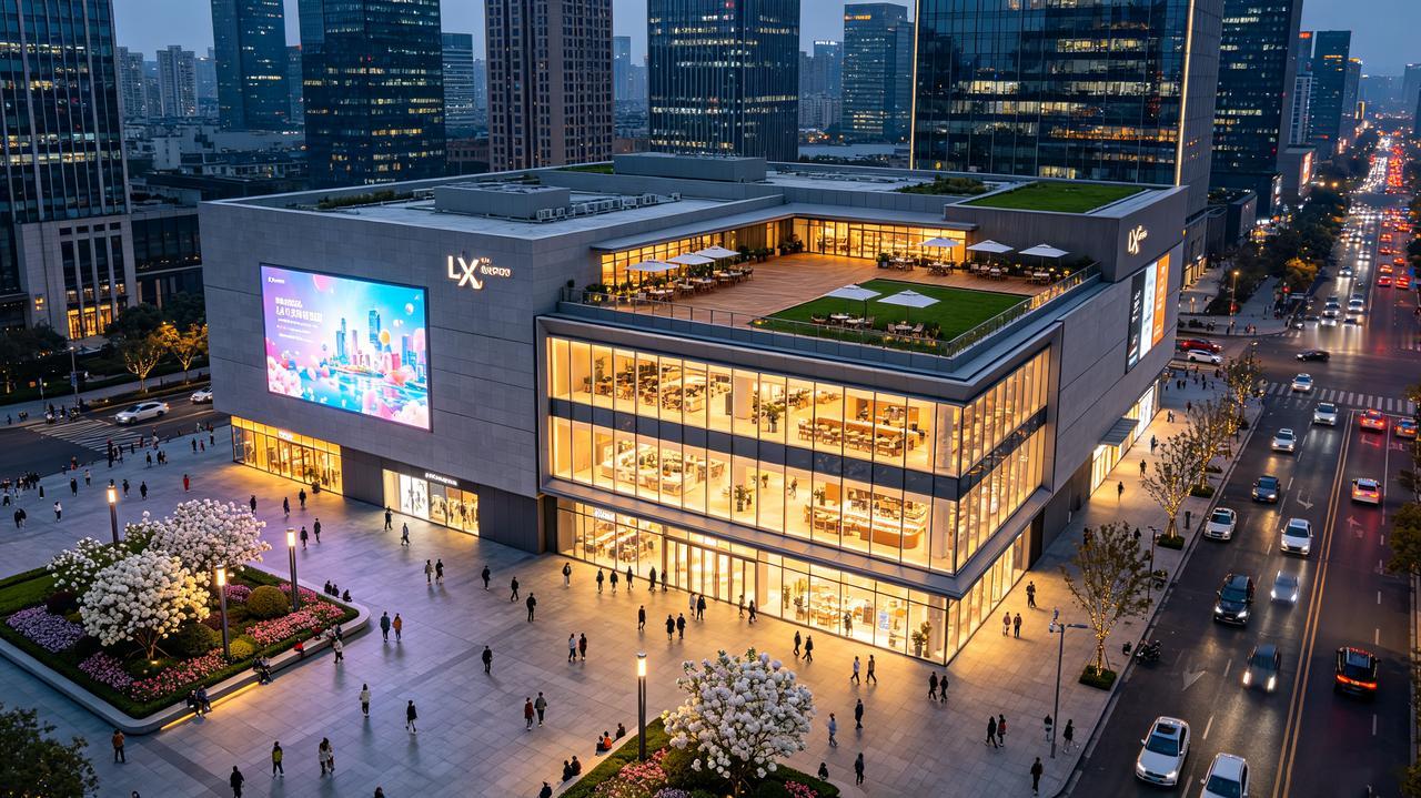 城市商业综合体效果图，用好顶楼设计，结合餐饮，休闲，观光和互动，将游客向楼上吸引