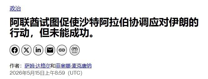 美伊战争爆发后，阿联酋游说沙特对伊朗动武

阿联酋在本轮美伊战争中表现得过于“积