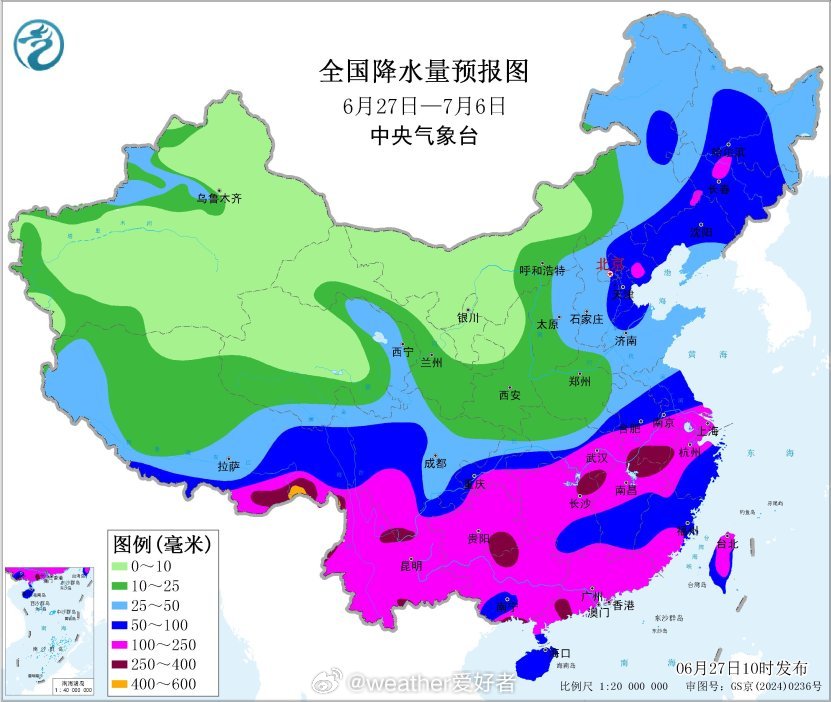 气象观察团 未来10天（6月27日-7月6日），华北、东北地区仍多阵雨或雷阵雨，