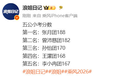 浪姐五公小考分数曝浪姐五公小考分数 曝浪姐五公小考分数，期待正式舞台 