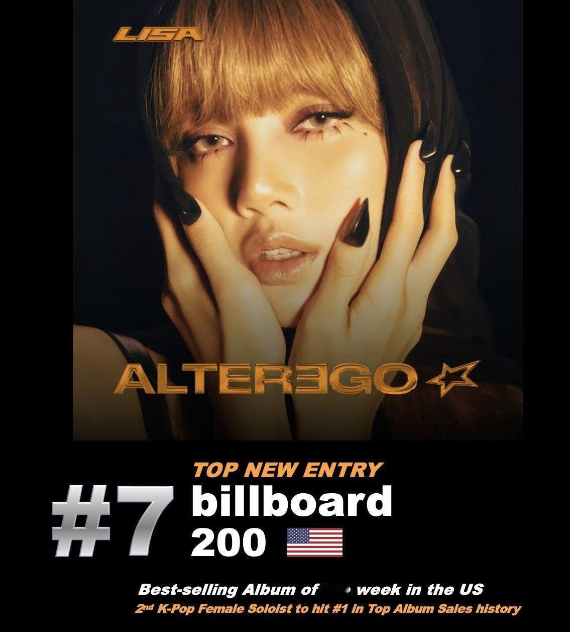 LISA『Alter Ego』空降🇺🇸Billboard 200专辑榜 第7