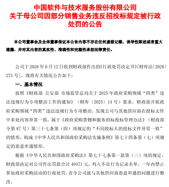#中国软件被禁止参加政府采购活动一年#【中国软件，被禁止参加政府采购活动一年】6