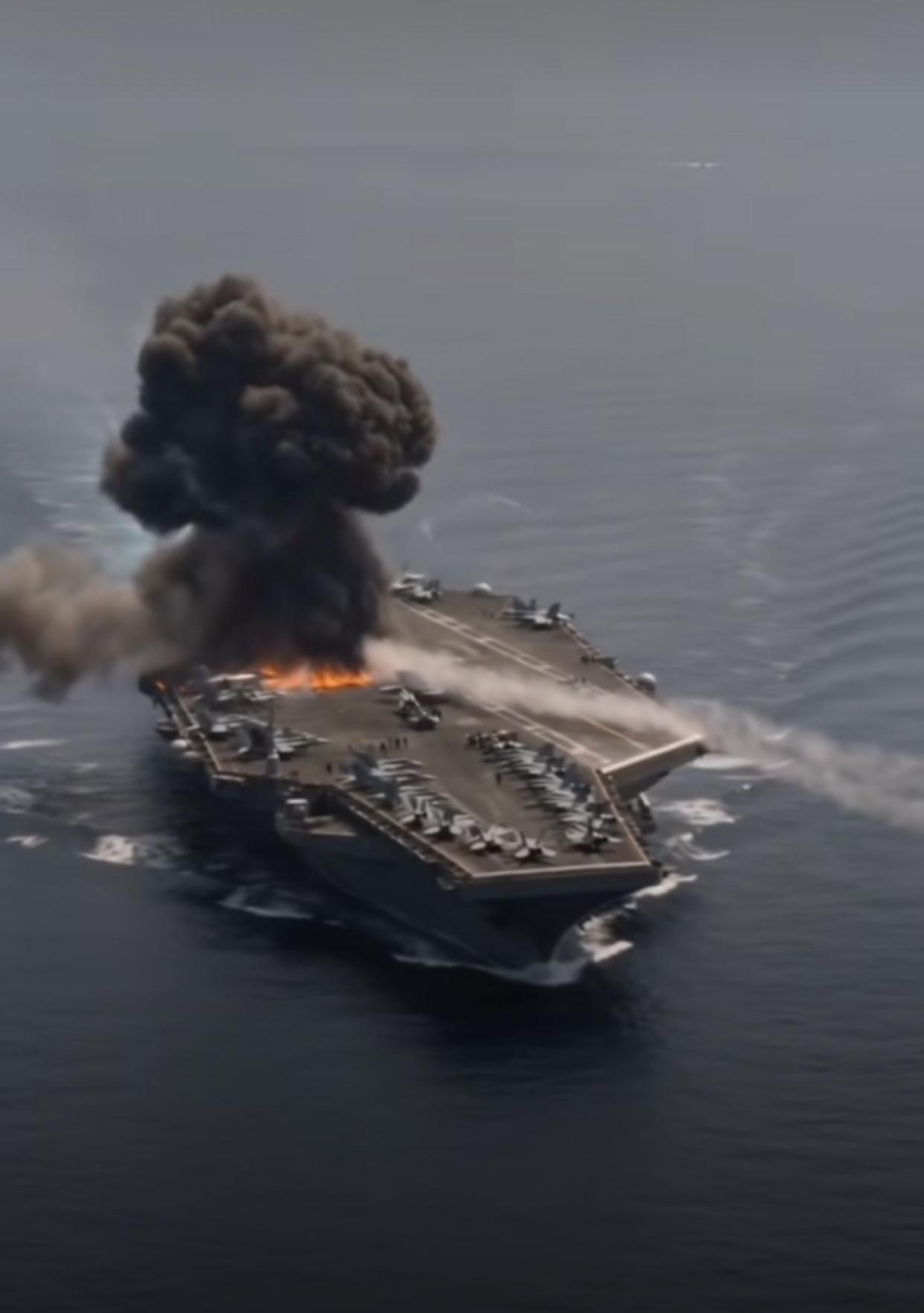 击中航母！伊朗无人机击中美航母！3月5日，伊朗武装部队哈塔姆·安比亚中央司令部发