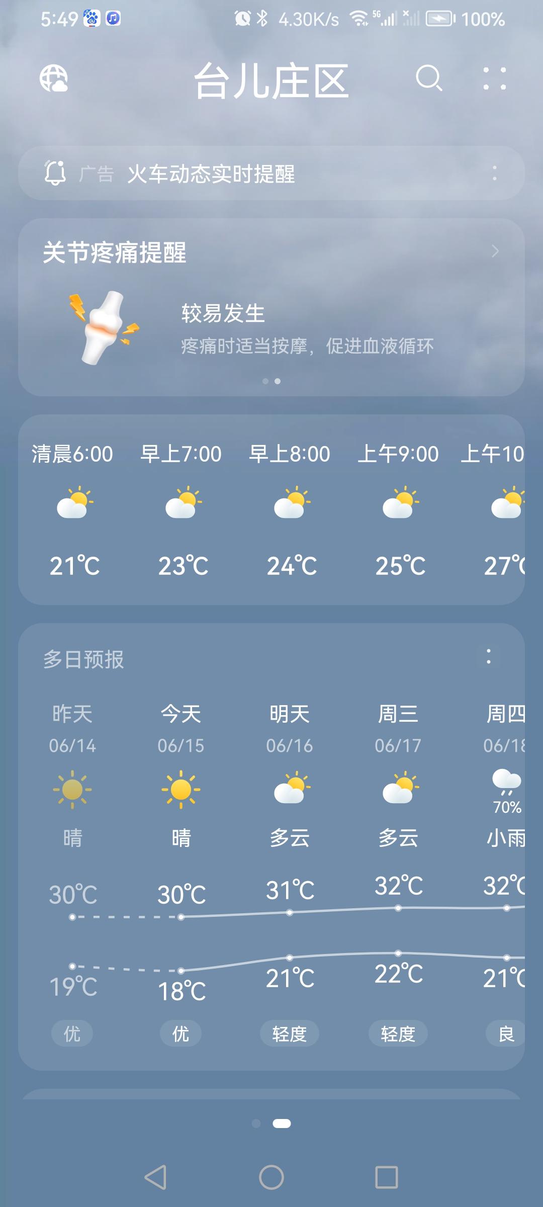 “6.15”天气预报“晴”。实则“多云”。气温18—31度