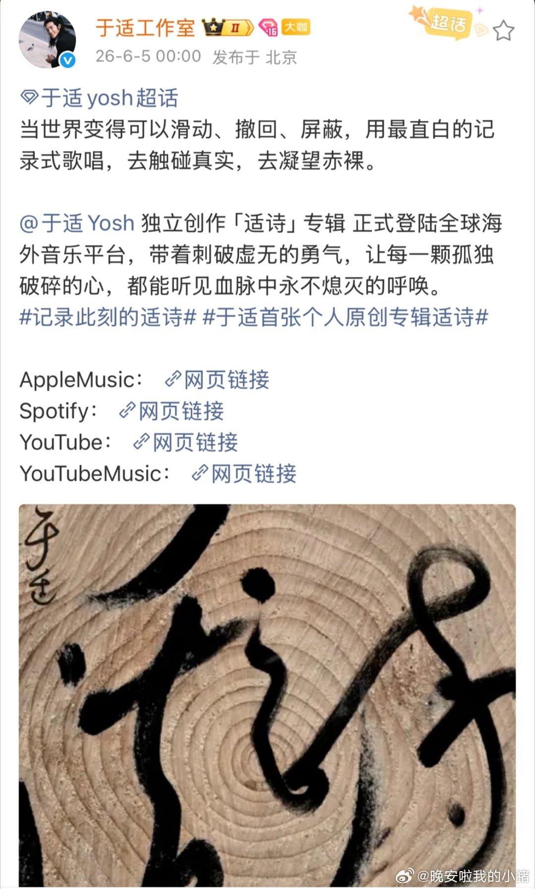 于适独立创作「适诗」专辑 全球音乐平台上线