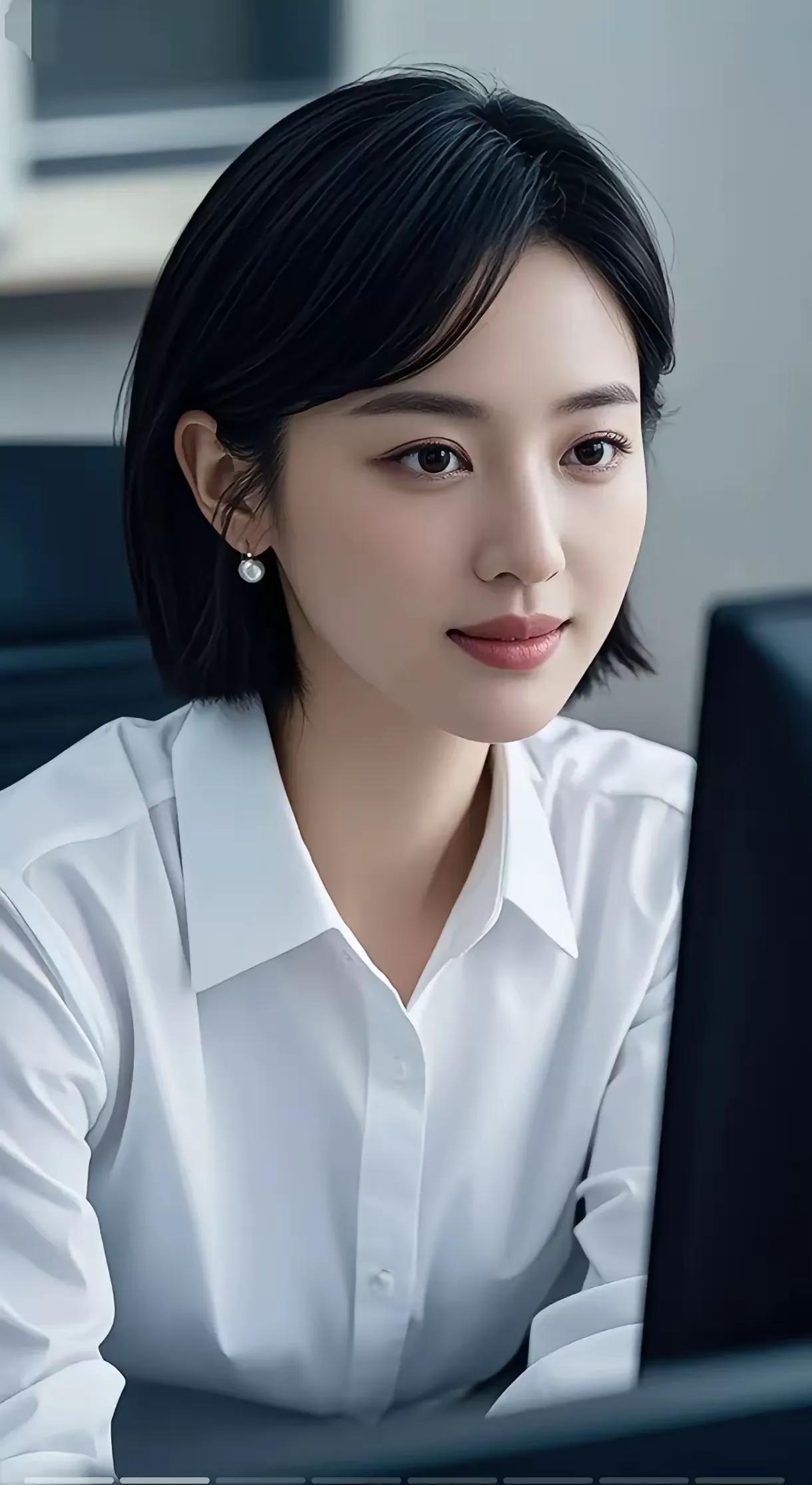 专注的目光，自信的微笑，尽显职场女性的优雅与干练。美女！清纯涘雅！高颜意值！ 善