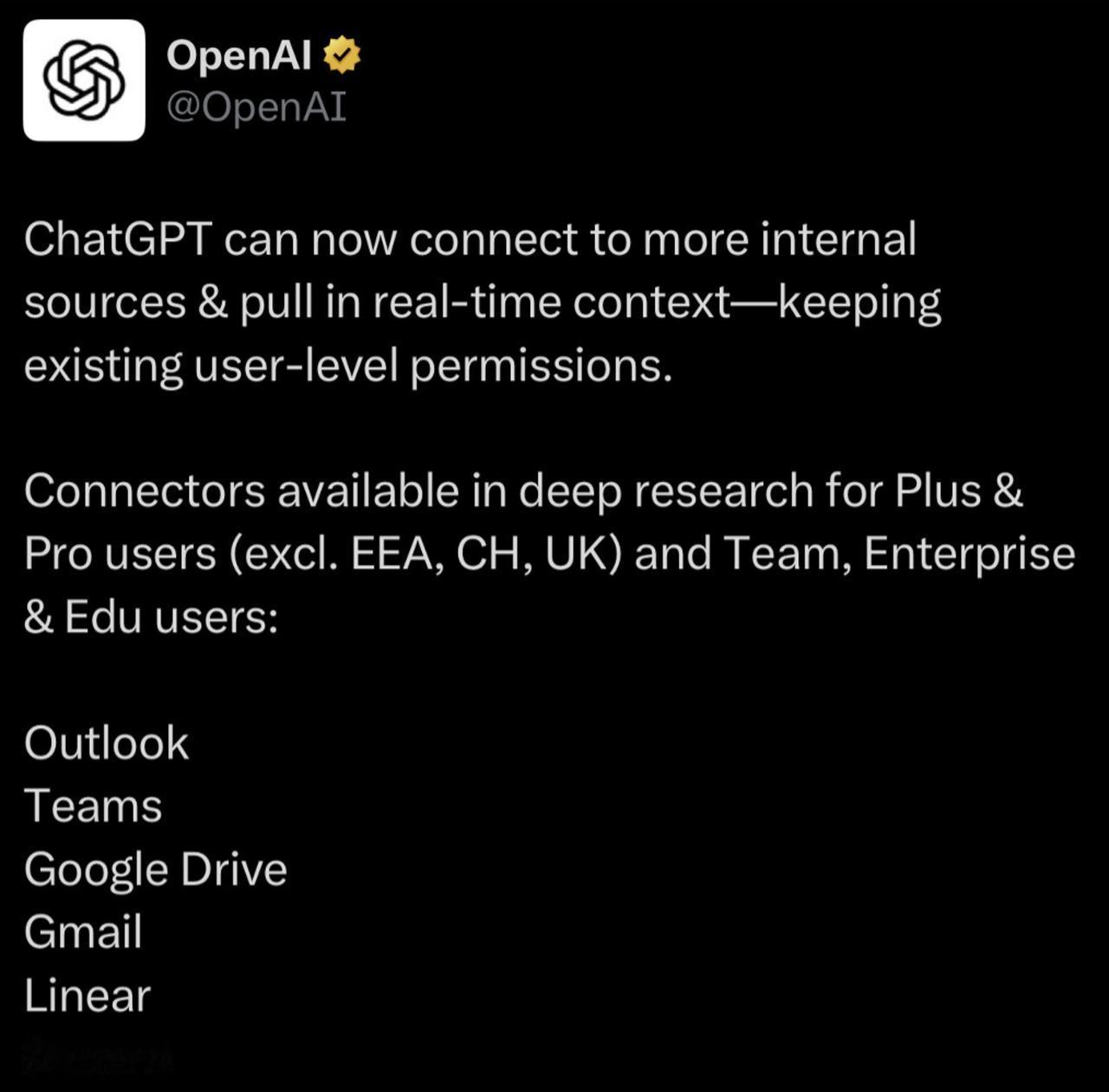 ChatGPT 现在可以连接到更多内部来源并提取实时上下文 - 保留现有的用户级