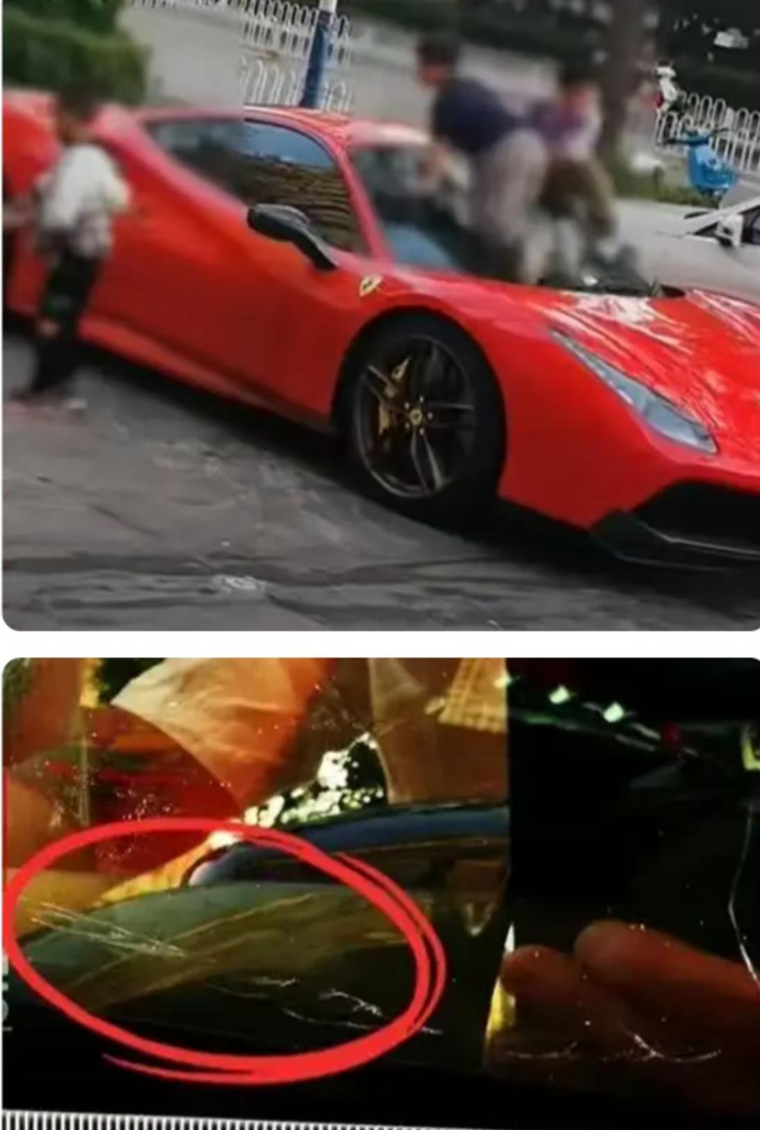 这件事发生在成都，一辆价值数百万的法拉利跑车，在停驶期间遭遇了一场意想不到的“灾