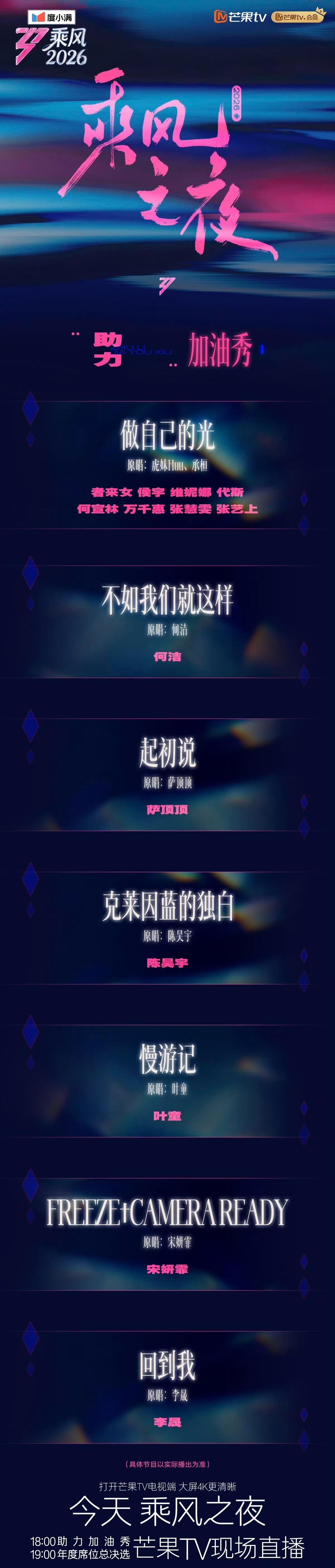 乘风2026总决赛官宣多位助阵嘉宾集结登场，完整歌单现已揭晓 