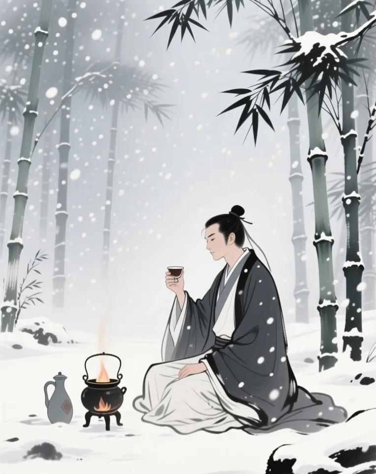 雪夜煮酒
 --- 吾 14日记雪记酒记心
飘雪煮酒乐逍遥，
情真情切为谁干？