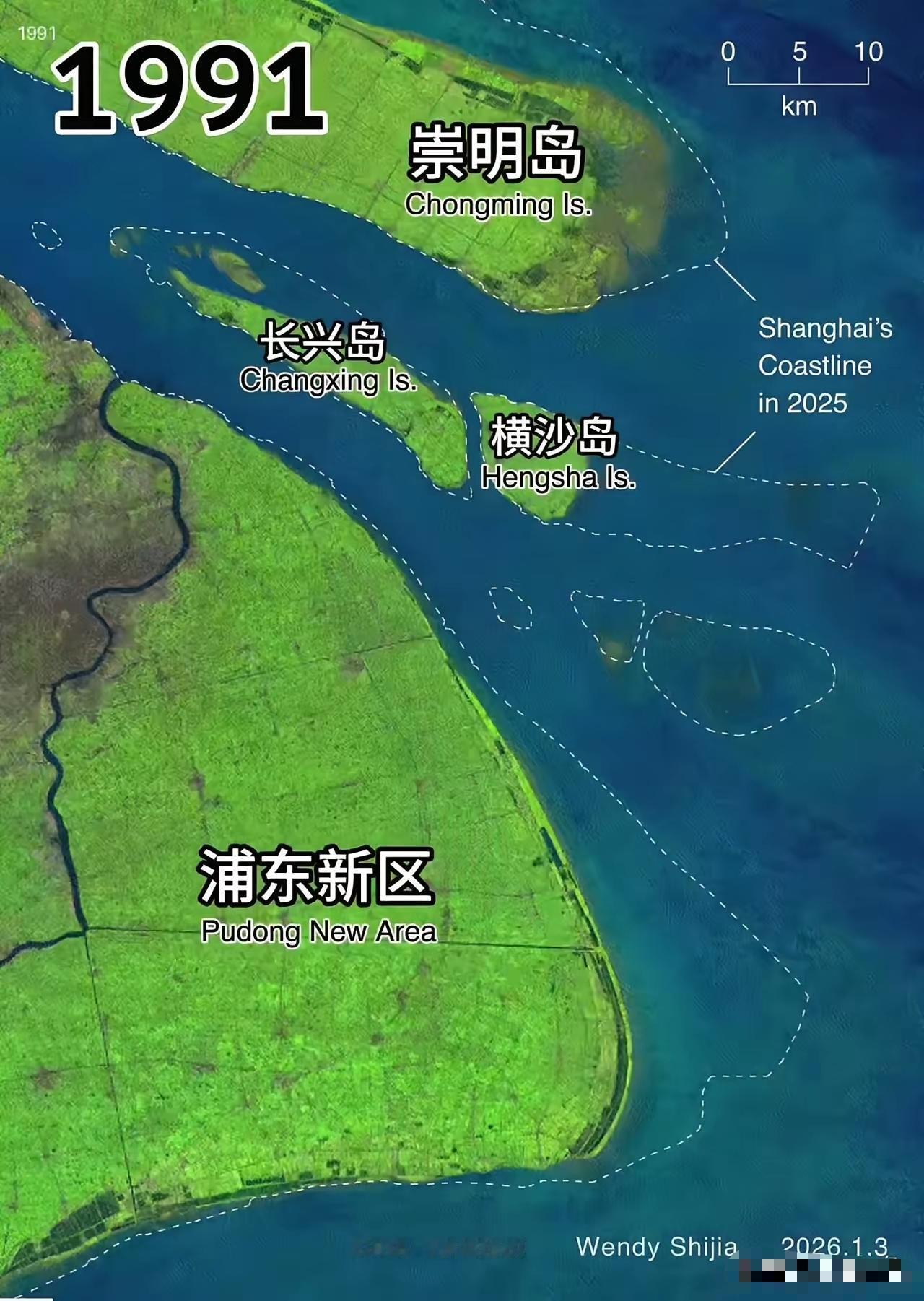 近35年，崇明岛增加的面积居然不是最大？

不可否认的事实，崇明岛现在的面积，比