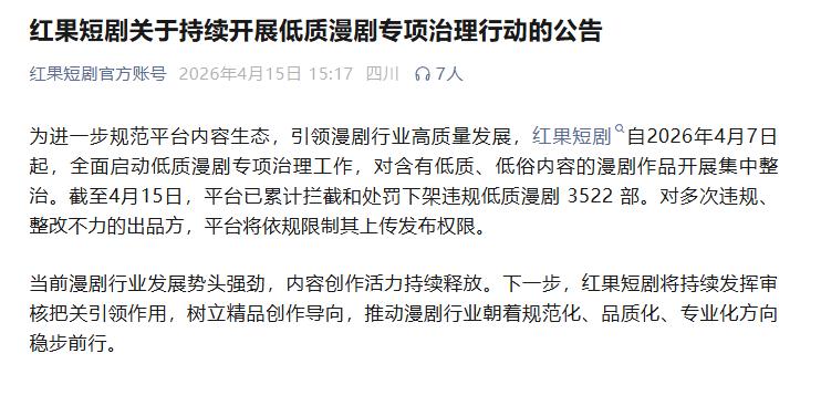 过去一周，短剧圈炸了锅。红果短剧一口气处置了上万部低质AI剧，其中仅4月7日至1