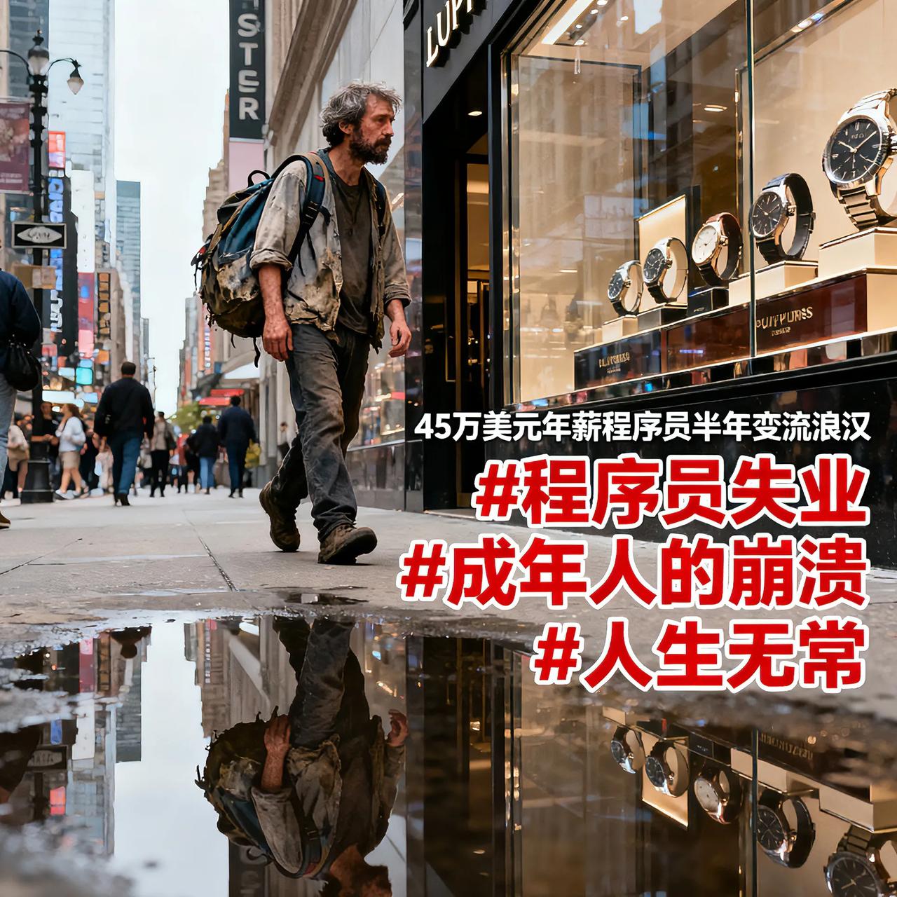 从云端跌落地泥，成年人的体面不堪一击
 
45万美元年薪程序员半年变流浪汉的新闻