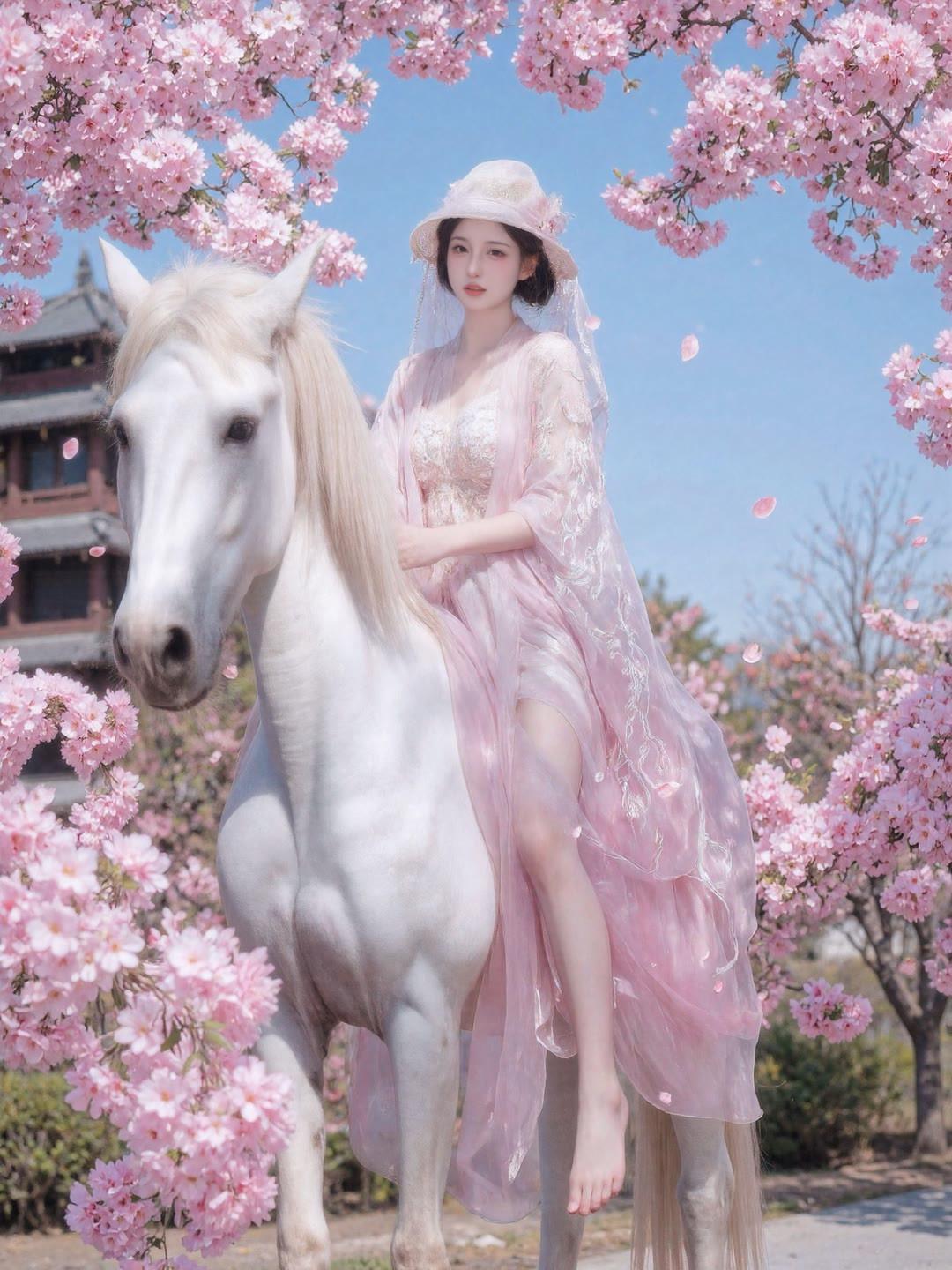 樱花树下，仙女般的她，光着脚丫，身穿透明轻纱，美得让人心动。最美汉服人物分享赤脚