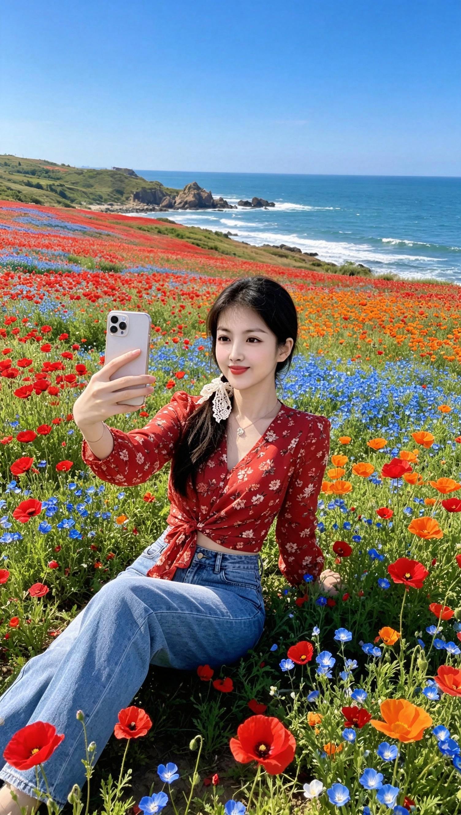 AI海边花田少女