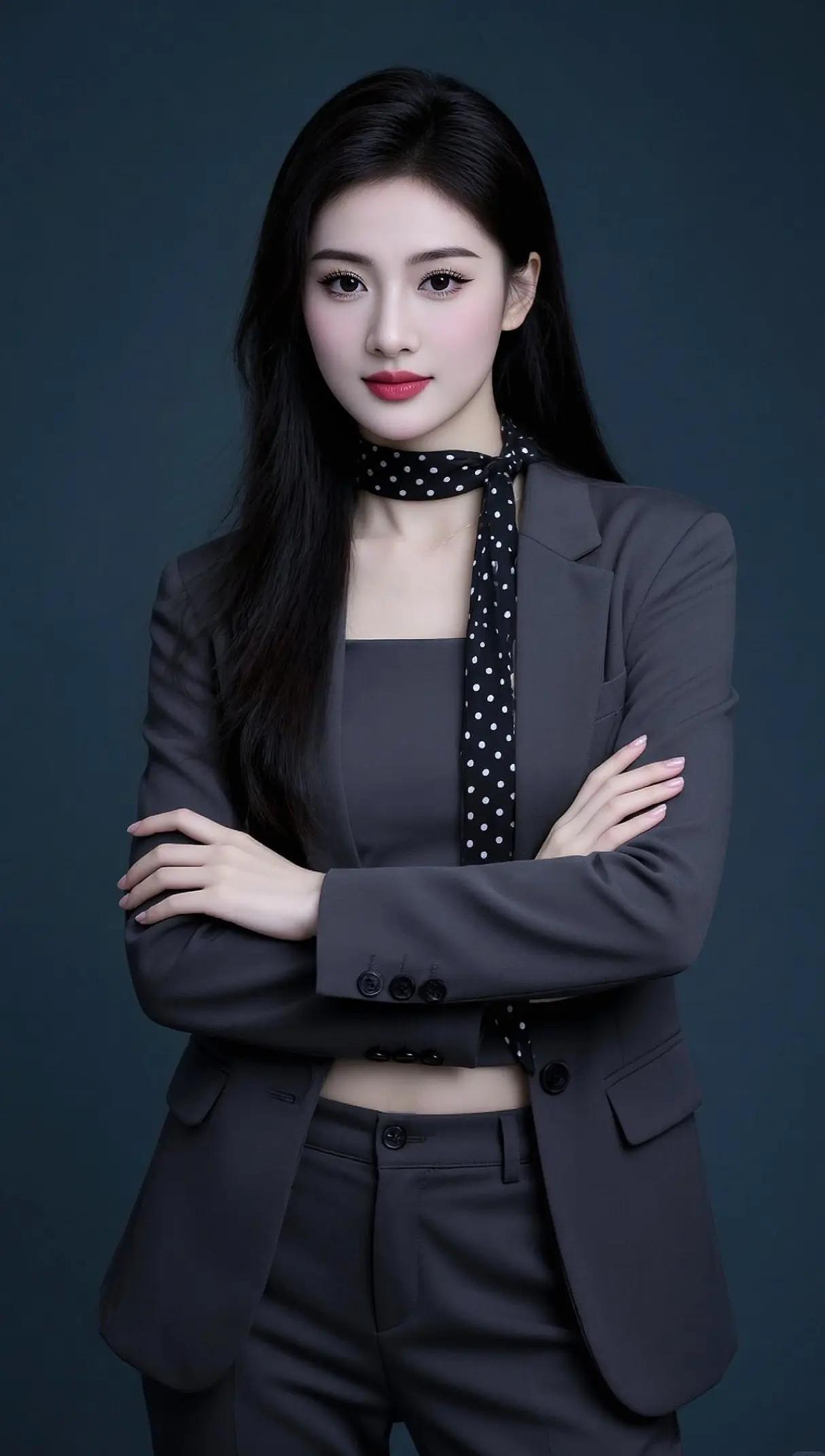 优雅职场风，黑白波点丝巾，自信满满！💄👠