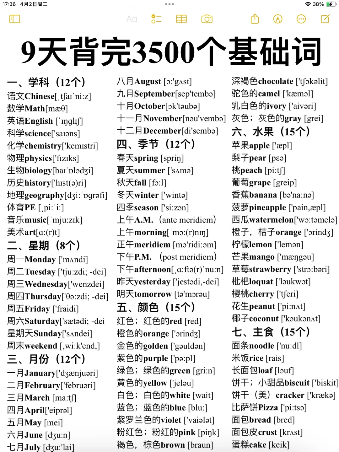 一定要背的3500基础词！背完英语就差不多了