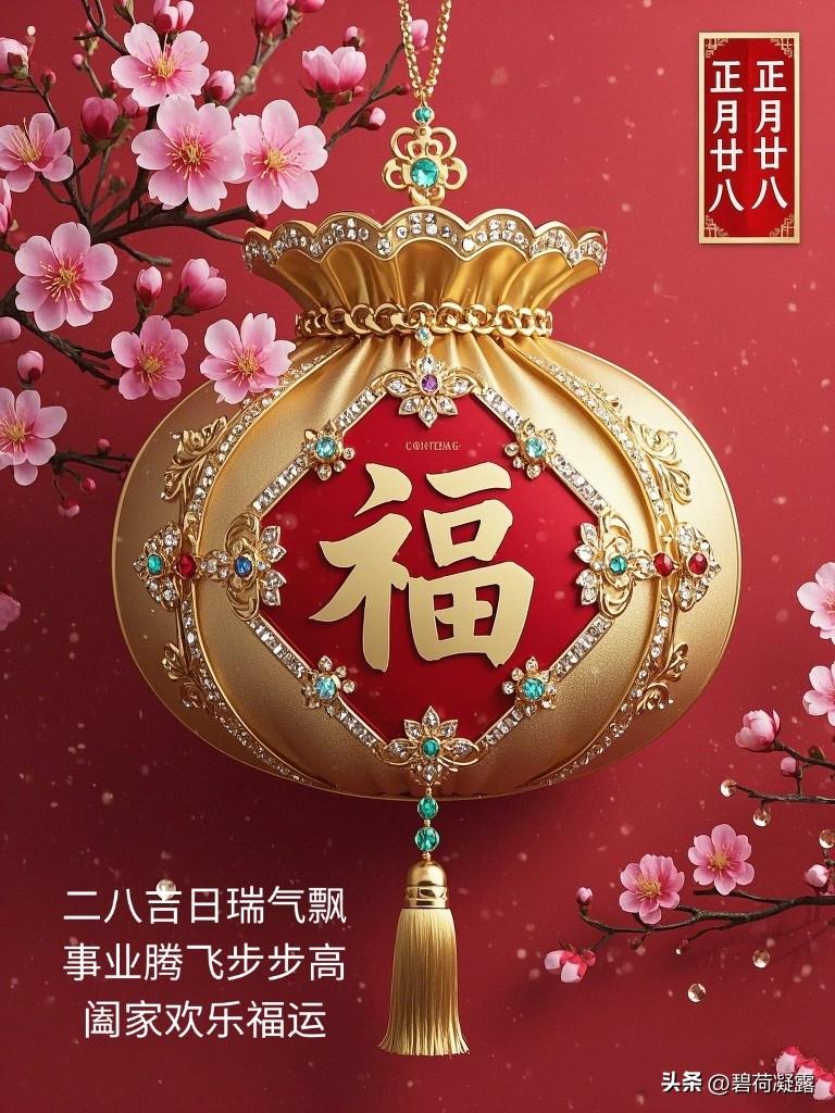 正月二十八，祝你发发发！八方来财，福满门庭，愿你东招财、西纳福、南进宝、北添喜，