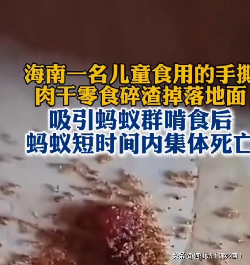 谁能想到？
给孩子买的零食，竟能毒倒一群蚂蚁！海南一位宝妈拍下惊悚一幕：孩子吃的