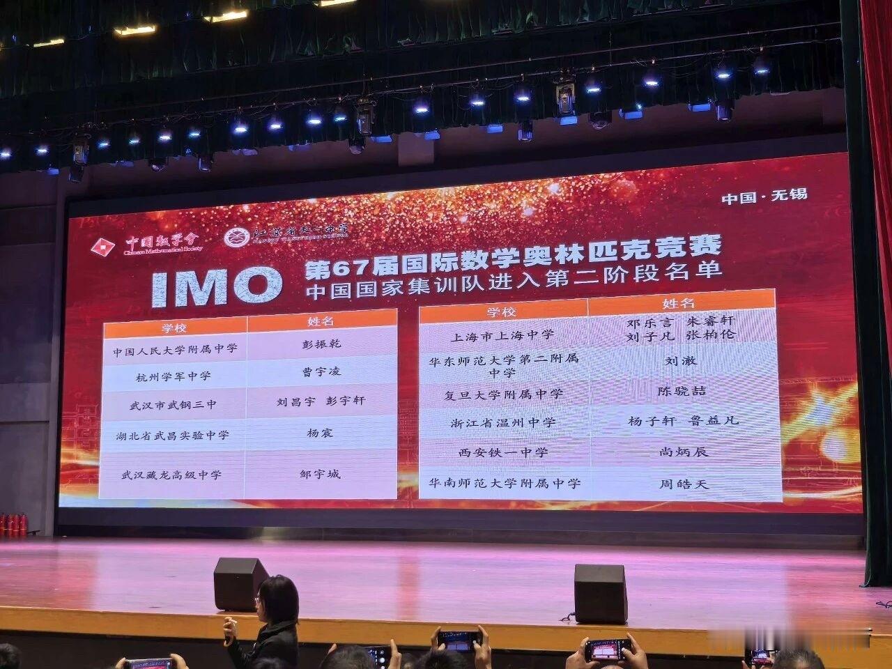 2026全国最顶级学神名单！
2026年第67届IMO国家集训队第二阶段名单公布