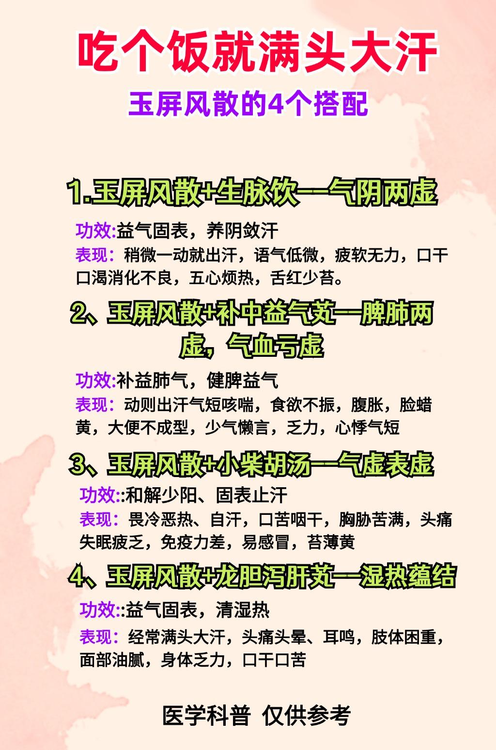 吃个饭就满头大汗，玉屏风散巧搭配，横扫一身汗症[给力][给力][给力]

1.玉