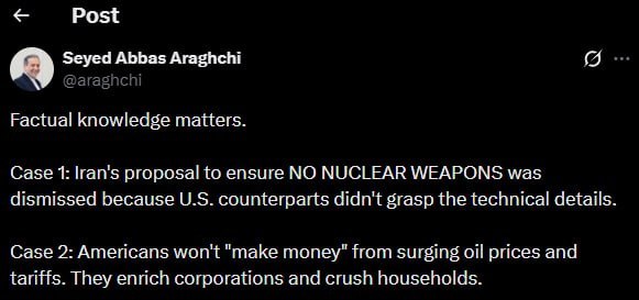 伊朗外交部长阿巴斯·阿拉格奇表示：伊朗提出的确保"无核武器"的提议被驳回，原因是