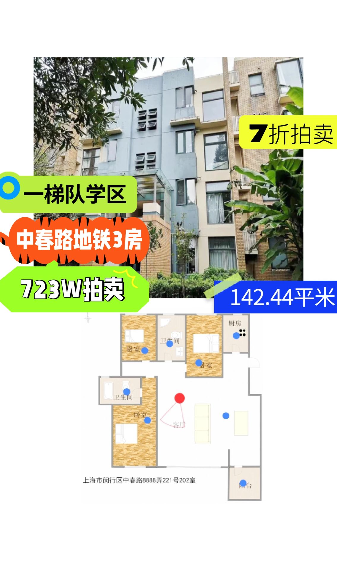 上海法拍房  闵行  万科魅力之城  3房 7折