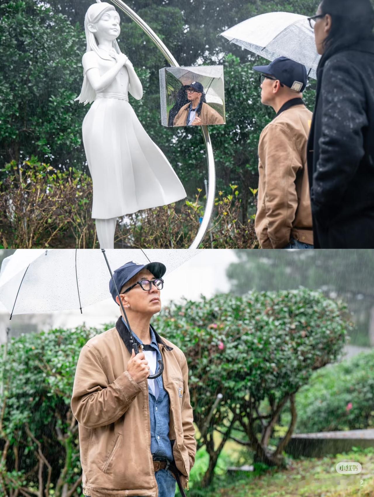 具俊晔的伞再次印证了细节里藏真心， 他设计雕像用了大S最爱的粉色薄纱，基座刻着S