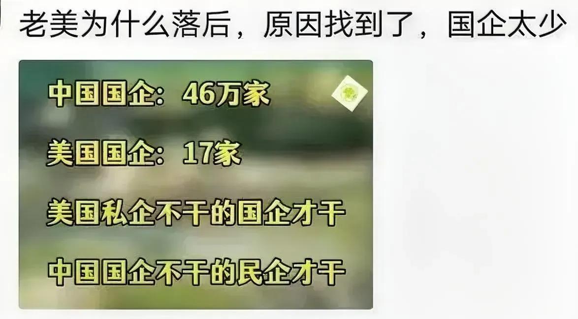 不知道人家是不是真的就这么几家。。

国企更有担当，为国为民，老美任何企业是比不