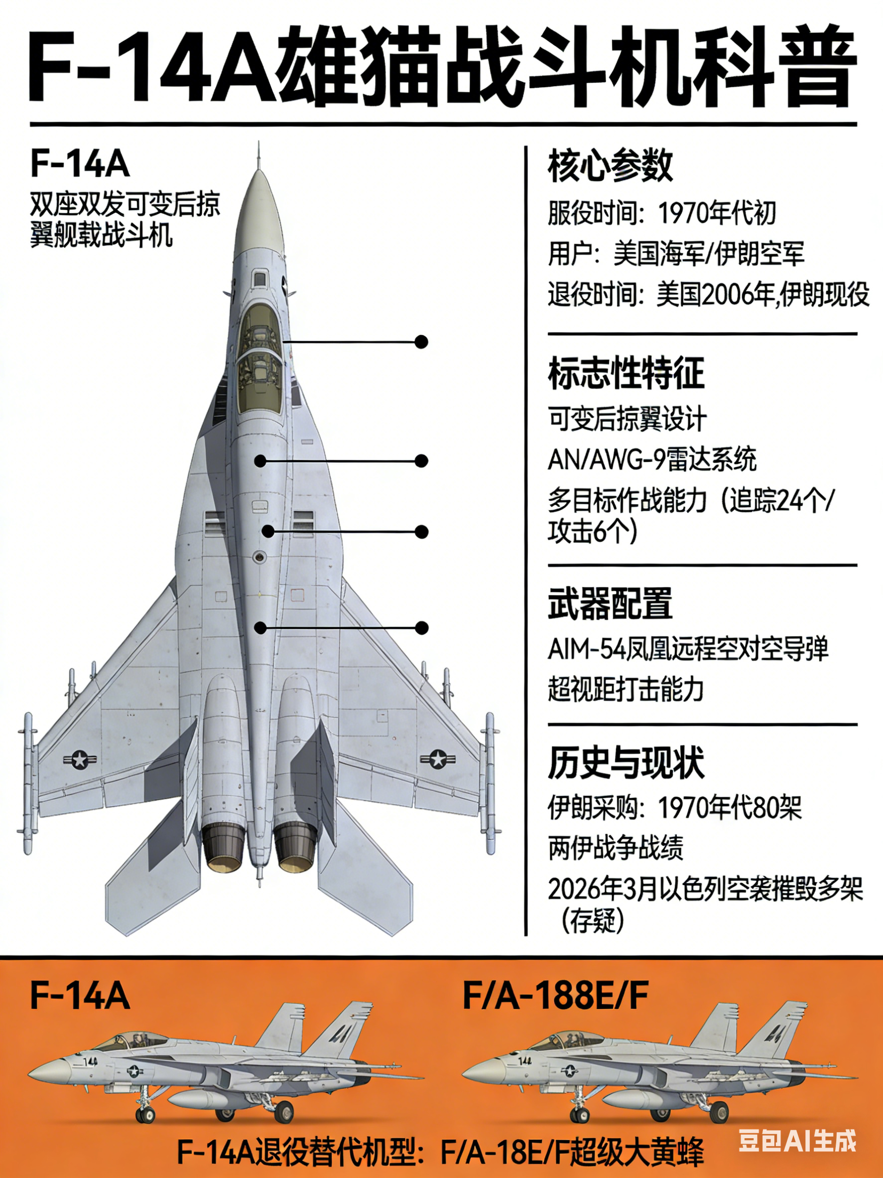 军事ai新视野 F-14A 雄猫战斗机-14A“雄猫”战斗机是美国格鲁曼公司研制