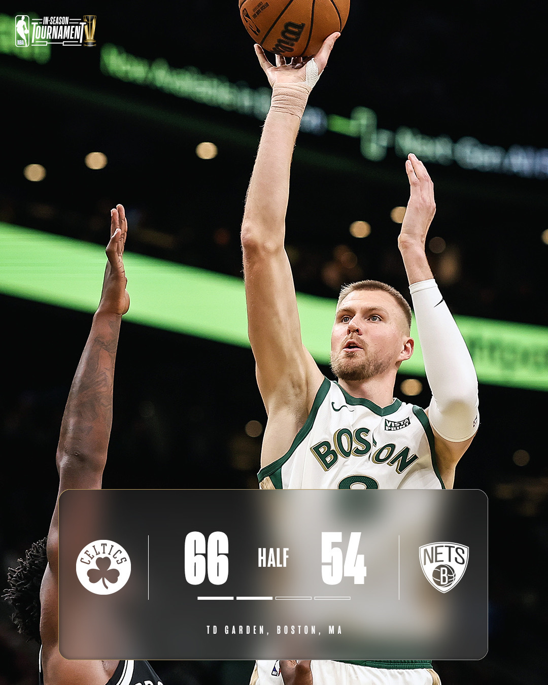 半场结束凯尔特人66-54领先篮网杰伦21分4助、塔图姆13分7板3助、霍勒迪1